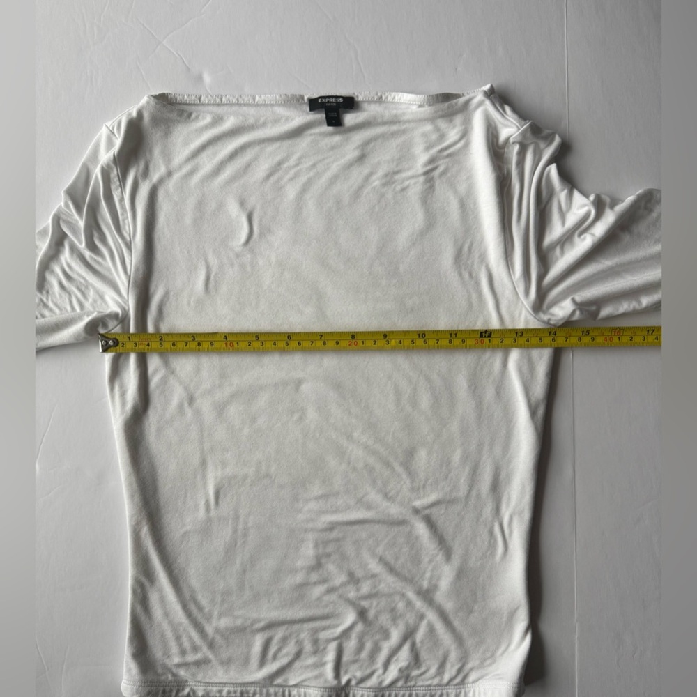 Express Supersoft Fitted Boat Neck Elbow Sleeve Tee White Size S - Picture 5 of 9
